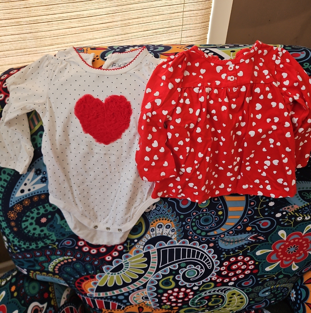 NWOT Carter's Red Blouse w White Heart Print & Children's Place Polka Dot Blouse